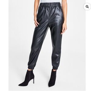 Inc International Concepts Women’s Faux Black Leather Jogging Pants Size L.